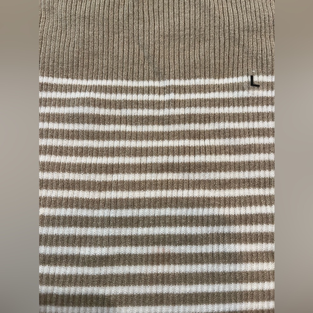 NEW 364 Brooks Brothers Tan/Camel & White Striped S S Pull Over Sweater- Large - Picture 2 of 7